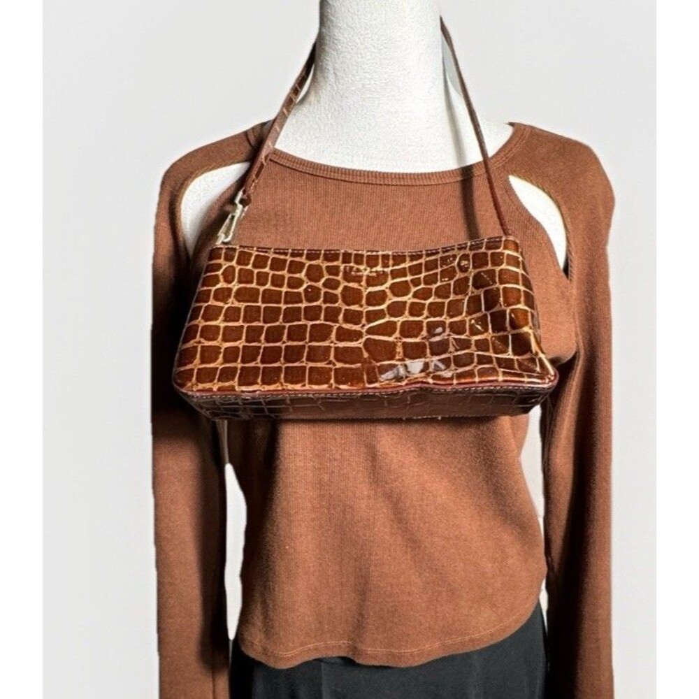 Kenneth Cole Reaction Brown/Copper Faux Alligator Print Clutch Shoulder purse - Picture 2 of 16